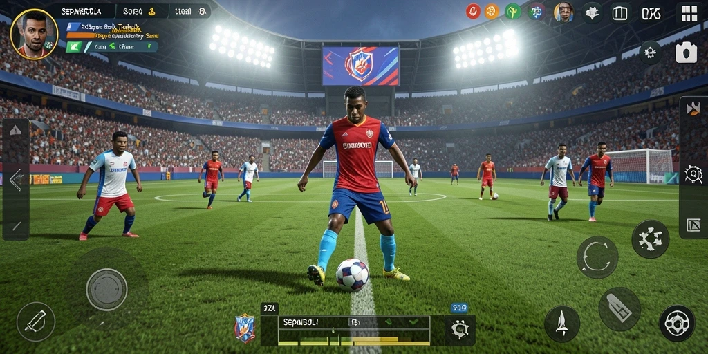 Tampilan antarmuka utama 33ZK dengan aksi sepak bola yang intens.
