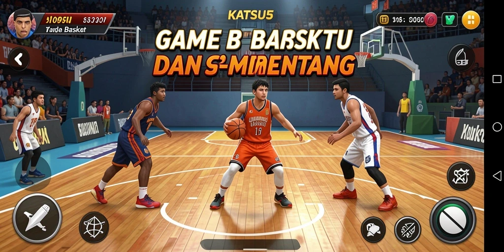 Tampilan antarmuka KATSU5 dengan grafis basket yang menakjubkan.