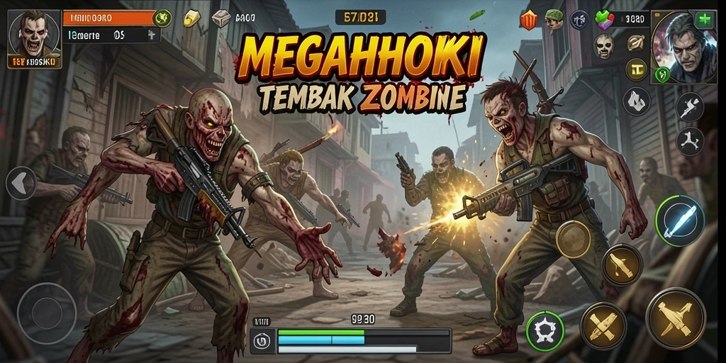 Tampilan antarmuka MEGAHOKI saat bermain Tembak Zombie.