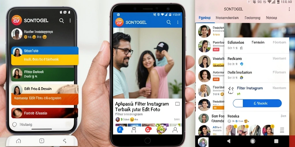 Antarmuka SONTOGEL dengan berbagai pilihan filter Instagram yang menarik.